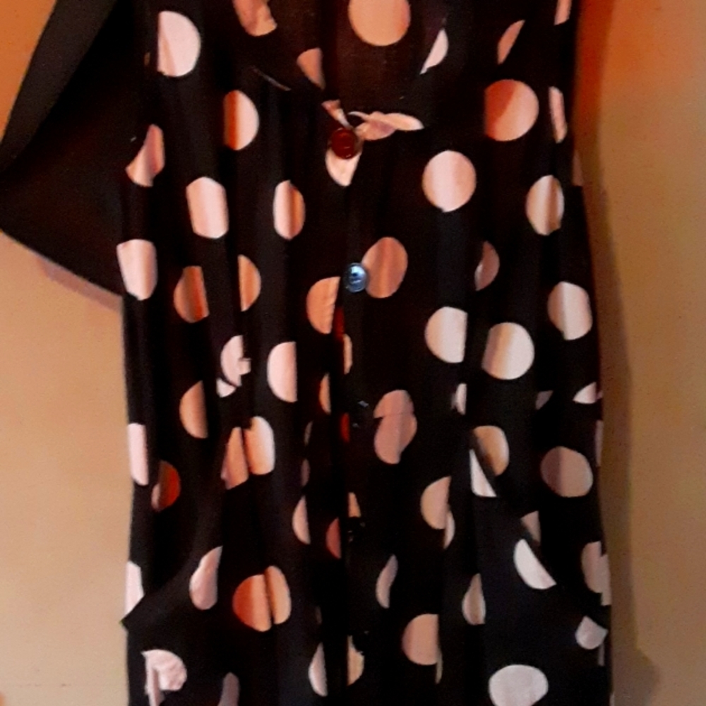 Sleeveless dress black with white dots  buttons pockets